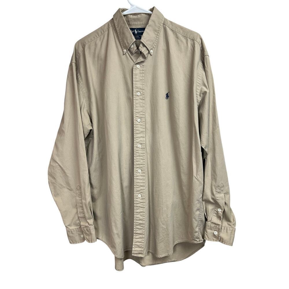 Ralph Lauren Blaire Cotton Khaki Button Down Men's Shirt Large